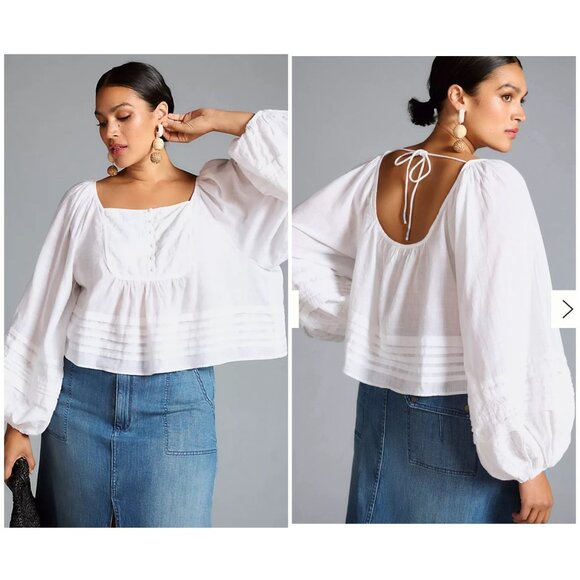 Maurices Lace Babydoll Blouse Womens 1X White Ballon Sleeves Cottagecore Peasent - Picture 1 of 16